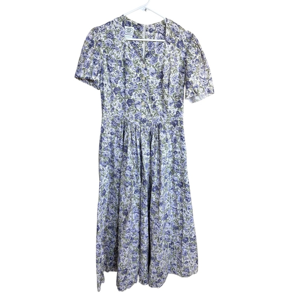 Laura Ashley Vintage Dress Midi-Maxi Floral Princess Waist Full Skirt Cotton 10